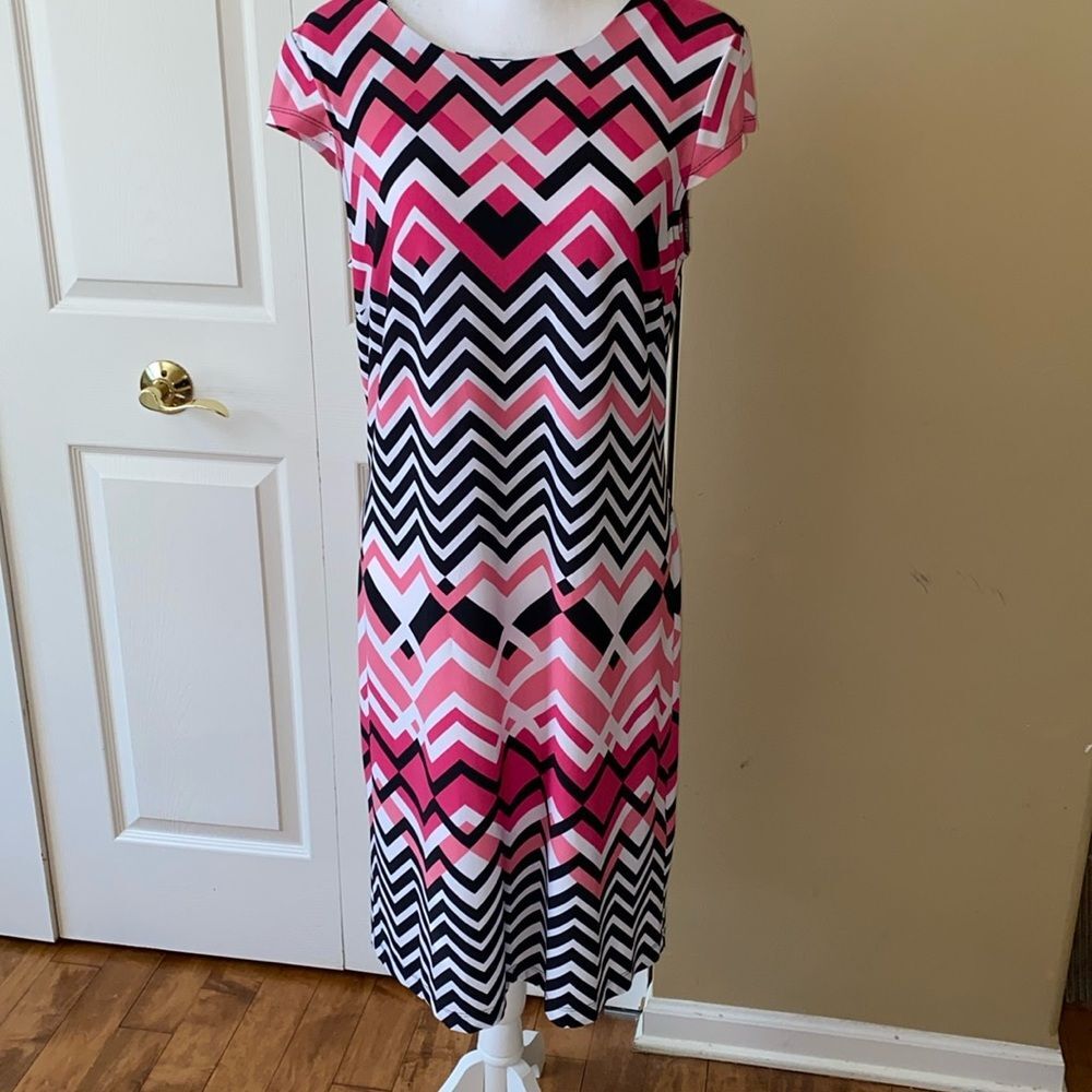 Liz Claiborne Black White Pink Dress L